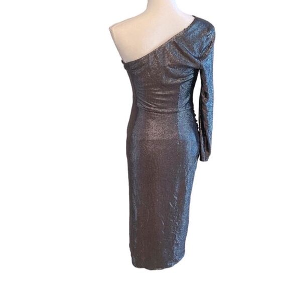 Aidan by Aidan Mattox Ruched Metallic One-Shoulder Dress Size US 6 - Picture 4 of 6